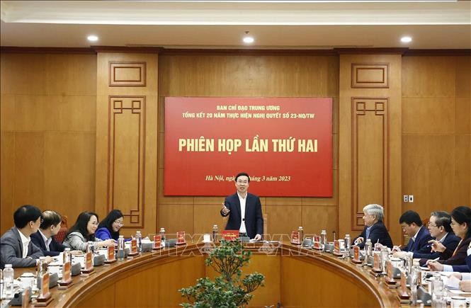 Ủy viên Bộ Chính trị, Chủ tịch nước Võ Văn Thưởng, Trưởng Ban Chỉ đạo chủ trì phiên họp Ban Chỉ đạo Trung ương tổng kết 20 năm thực hiện Nghị quyết số 23 của Ban Chấp hành Trung ương khóa IX về 'Phát huy sức mạnh đại đoàn kết toàn dân tộc vì dân giàu, nước mạnh, xã hội công bằng, dân chủ, văn minh'